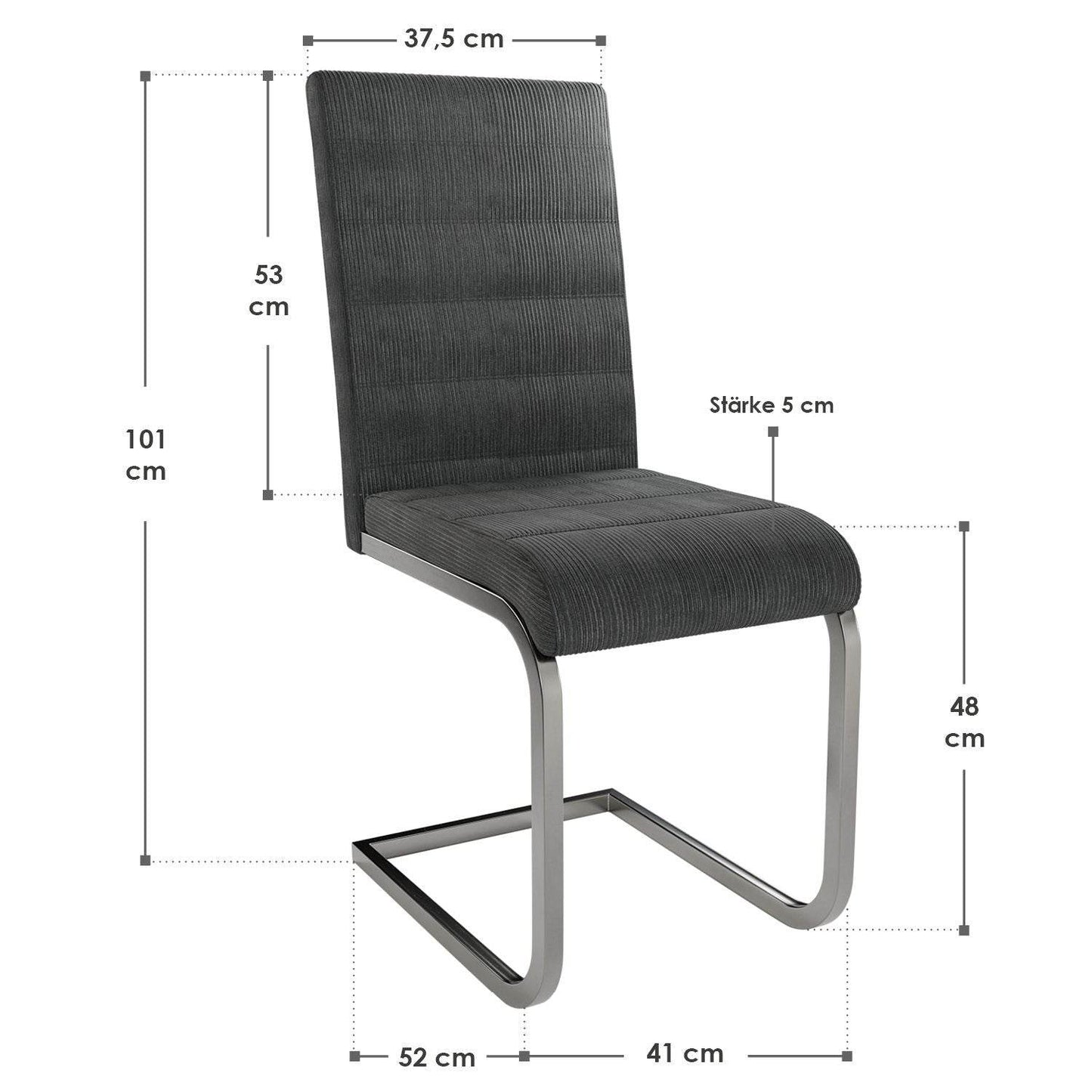 Freischwinger Stuhl Vegas 2er-Set Cord - Dunkelgrau - Palo24