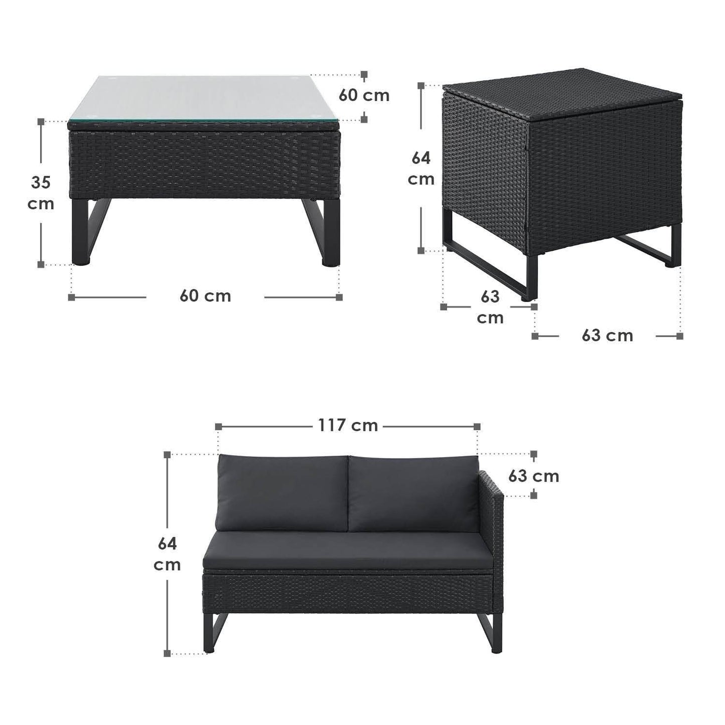 Modulare Polyrattan Lounge Santorini Schwarz - Palo24