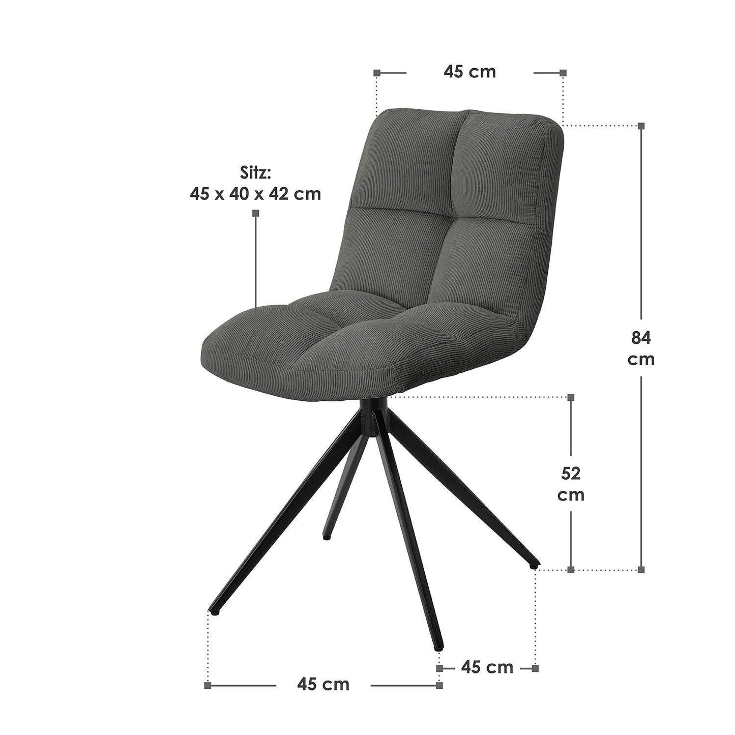 Drehstuhl Dallas Cord 2er Set - Hellgrau - Palo24