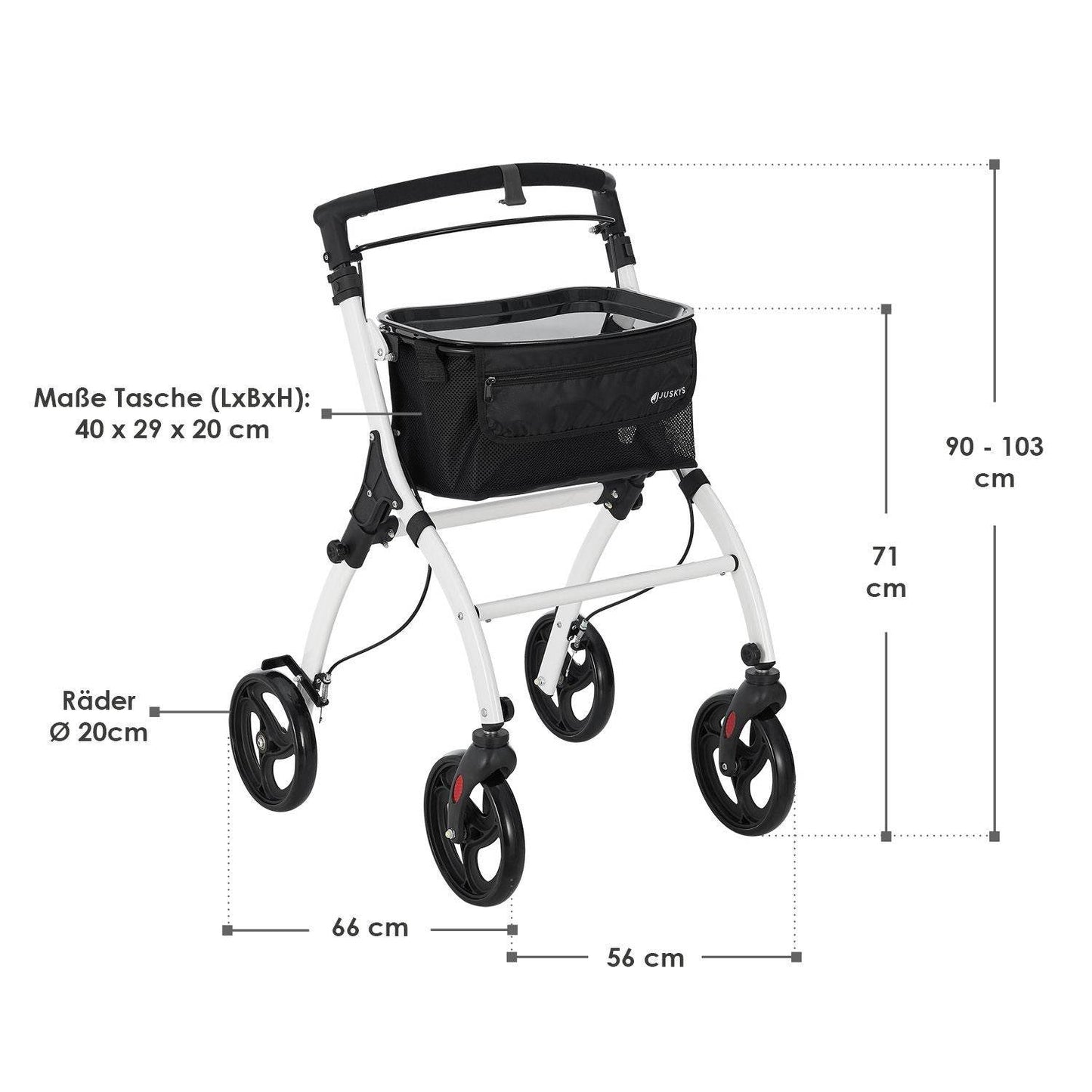 Aluminium Wohnungsrollator Aktiv - Weiss Schwarz - Palo24