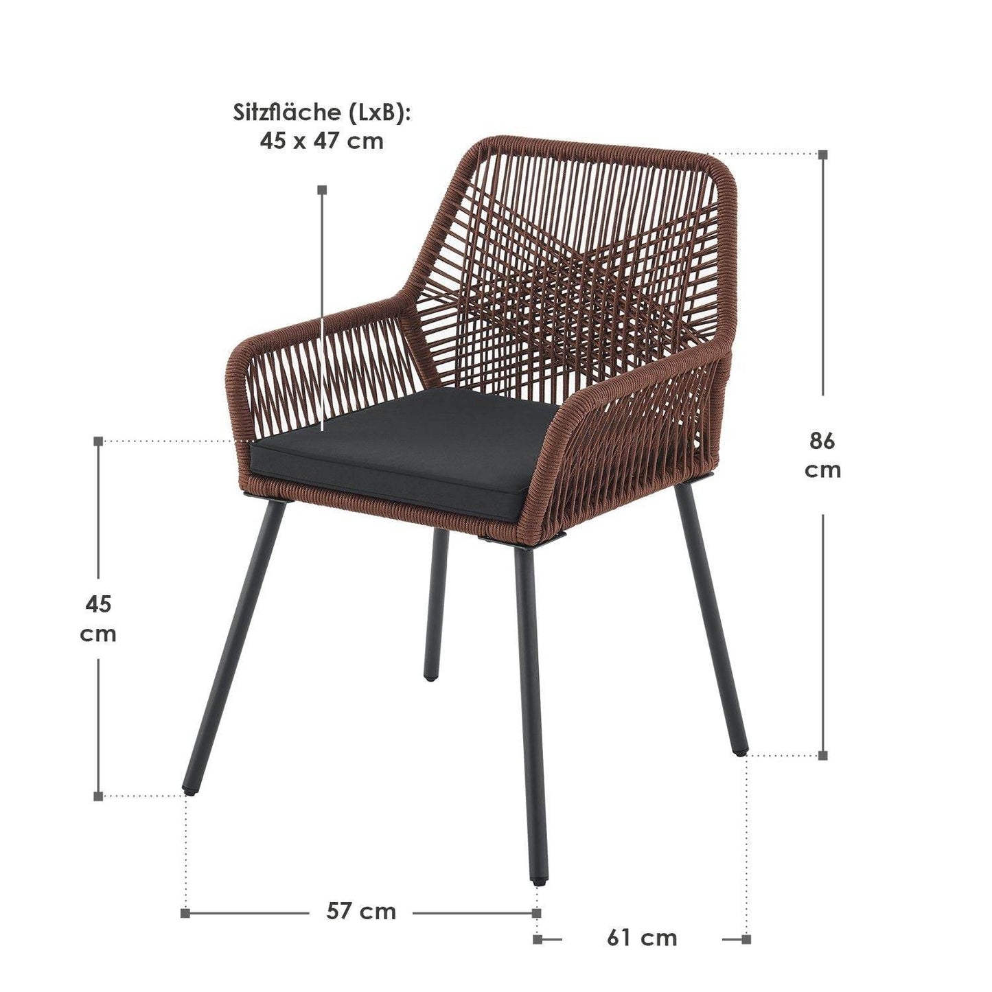 6er Set Gartenstühle Rope Kastos Dunkelbraun - Palo24