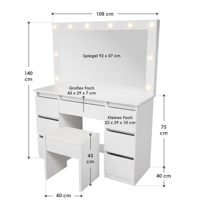 Schminktisch mit Spiegel Lilia mit Hocker Melly