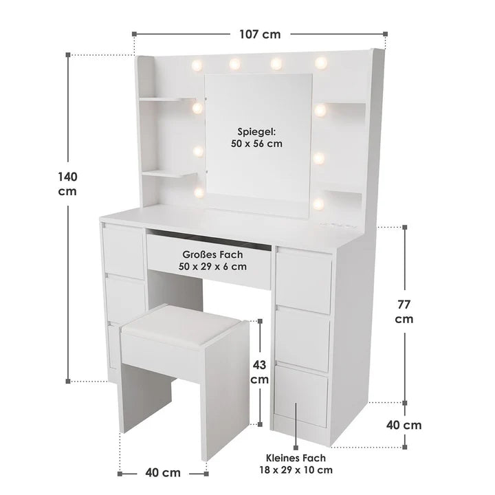 Schminktisch mit Spiegel Malia mit Hocker Melly