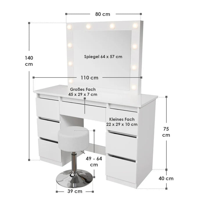 Schminktisch mit Spiegel Talea mit Hocker Tonia