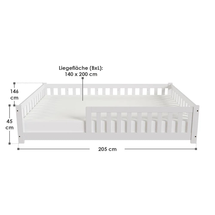Kinderbett Naya 140x200 cm mit Lattenrost & Rausfallschutz - Weiss