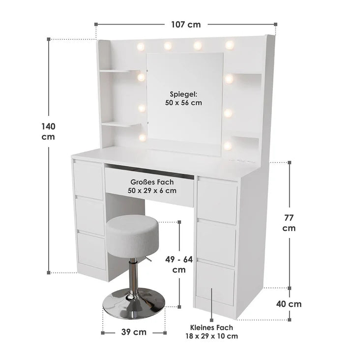 Schminktisch mit Spiegel Malia mit Hocker Tonia