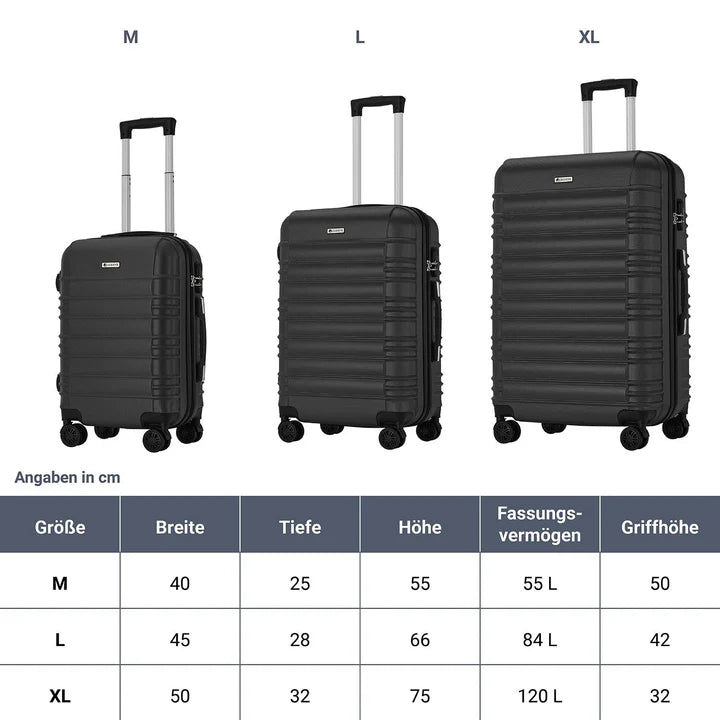Hartschalen Kofferset Rom 3 tlg Schwarz