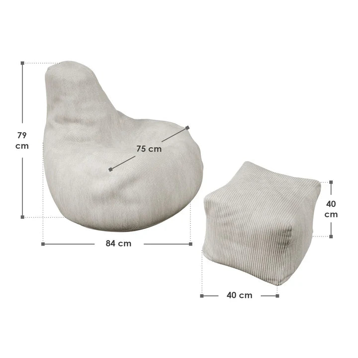 Sitzsack Chillex L mit Hocker Cord Sessel Beige - Palo24