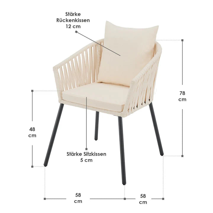 2er-Set Rope Gartenstühle Inkl. Kissen Beige - Palo24
