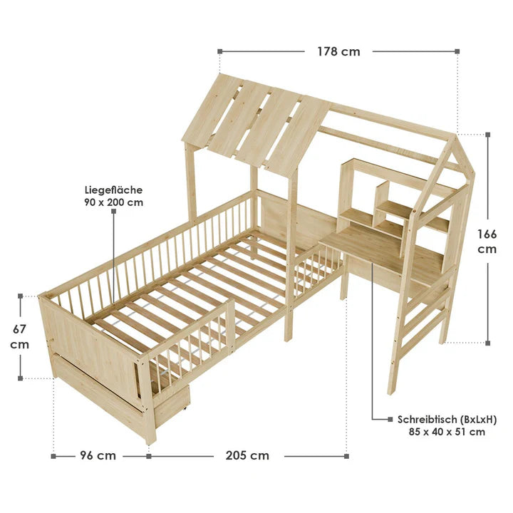 Kinderbett Yari mit Tisch und Stuhl Natur