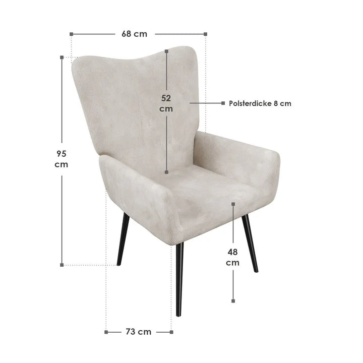 Ohrensessel Relaxsessel skandinavischen Design Cord Beige