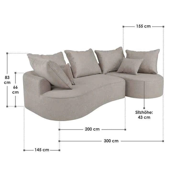 Sofa Tirano mit Ottomane & Dekokissen aus Samt Beige
