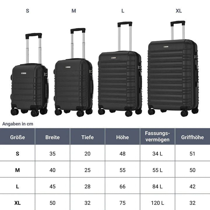 Set valigie rigide Roma - Nero Set da 4 pezzi con scocca rigida in ABS antiurto e ruote a 360°