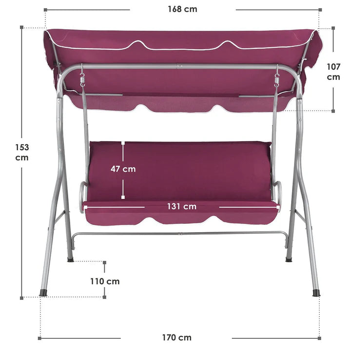 Hollywoodschaukel Cecina 3-Sitzer beschichtetes Stahlgestell in rot