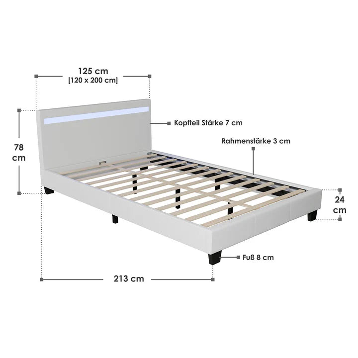 Letto imbottito Verona 120 x 200 cm con illuminazione LED in bianco