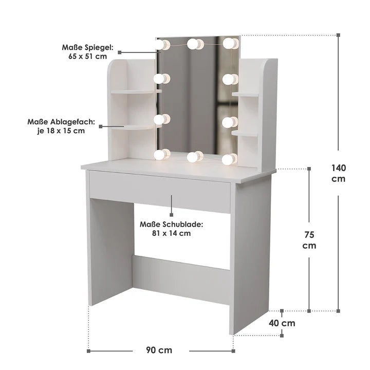 Schminktisch Zoey Weiss mit LED-Beleuchtung