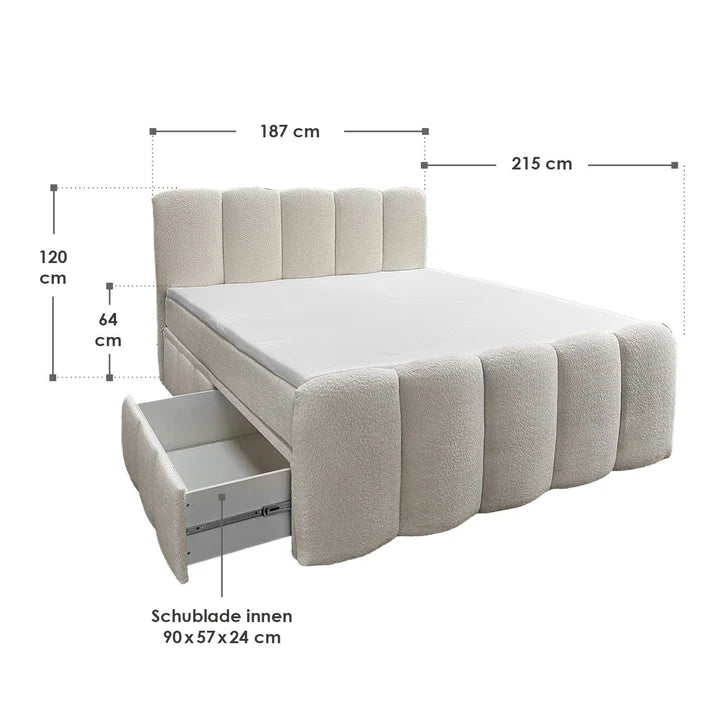 Boxspringbett Manitoba 180x200 cm mit Bettkasten Beige