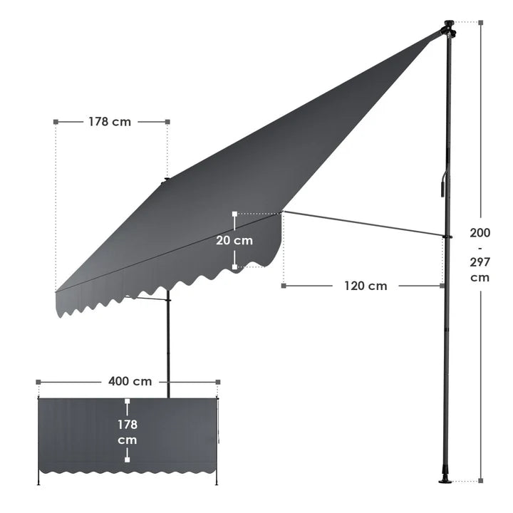 Klemmmarkise Kapstadt 400x120 cm Grau - Palo24