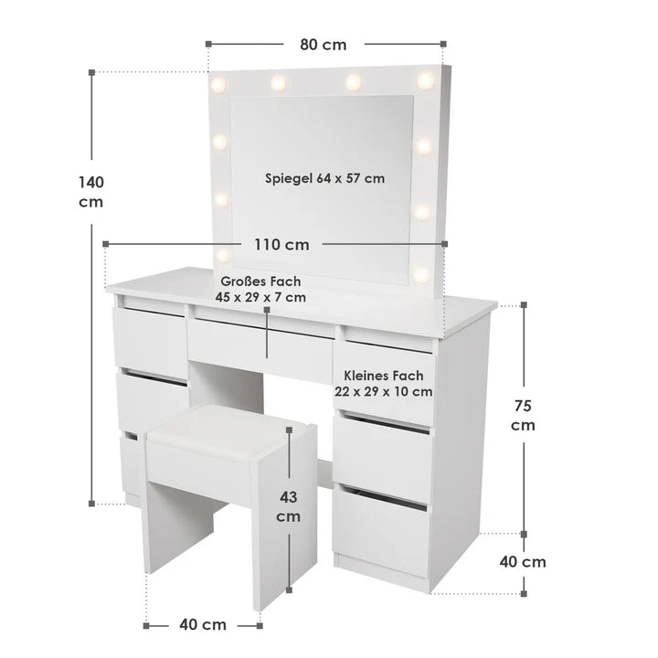 Schminktisch mit Spiegel Talea mit Hocker Melly