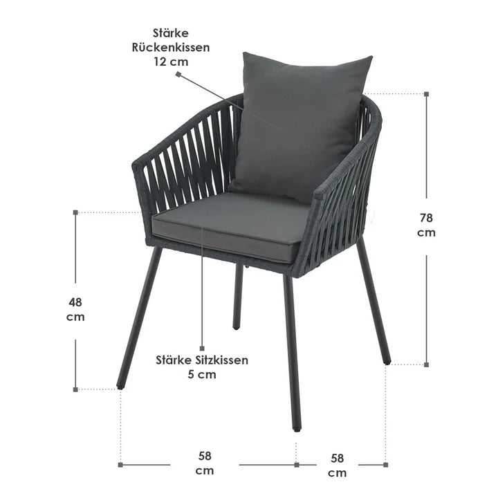 2er-Set Rope Gartenstühle Inkl. Kissen Dunkelgrau - Palo24