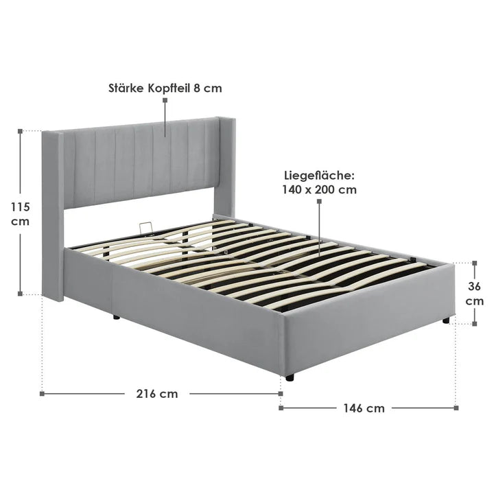 Polsterbett Savona 140 - Hellgrau