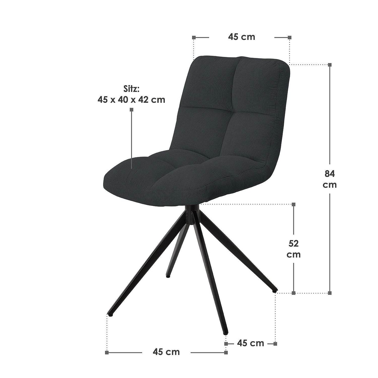 Drehstuhl Dallas Cord 2er Set - Dunkelgrau - Palo24