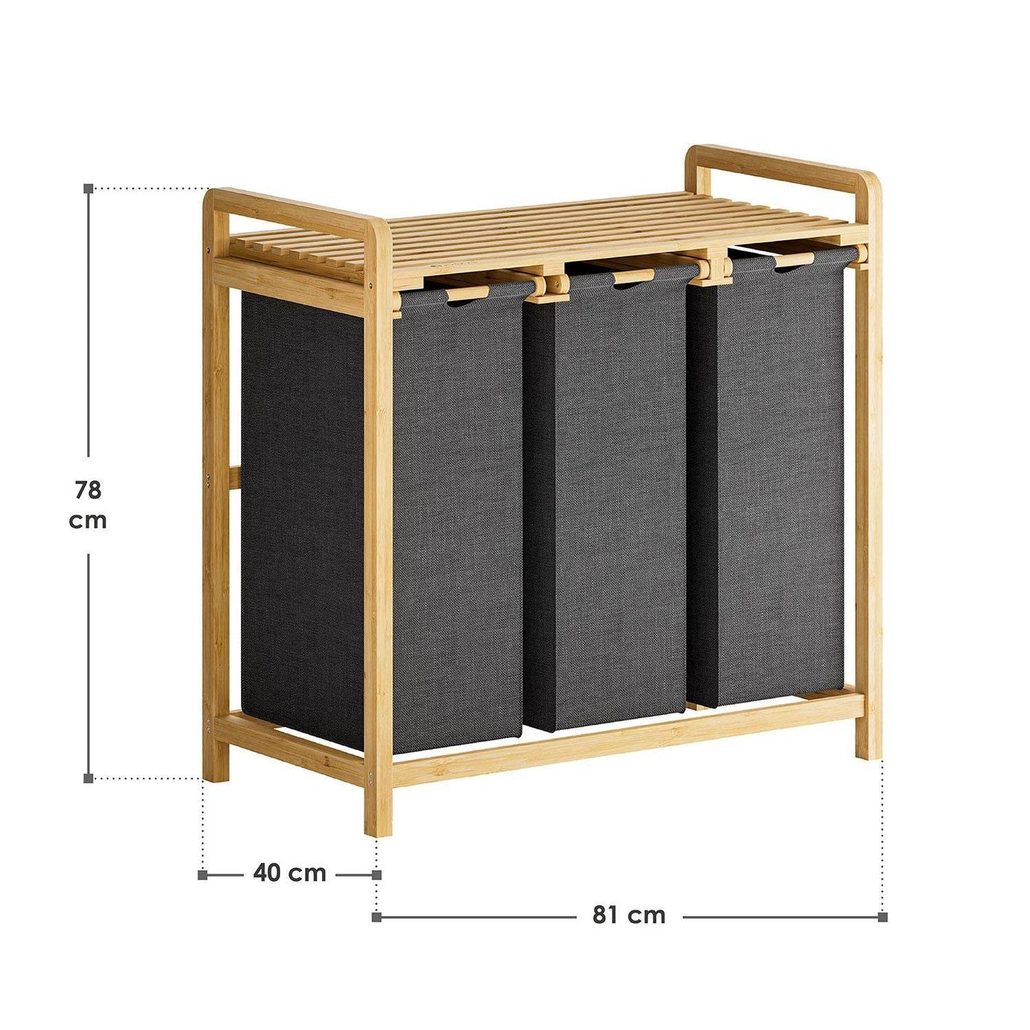 Bambus Wäschekorb Kory 3er - Anthrazit - Palo24