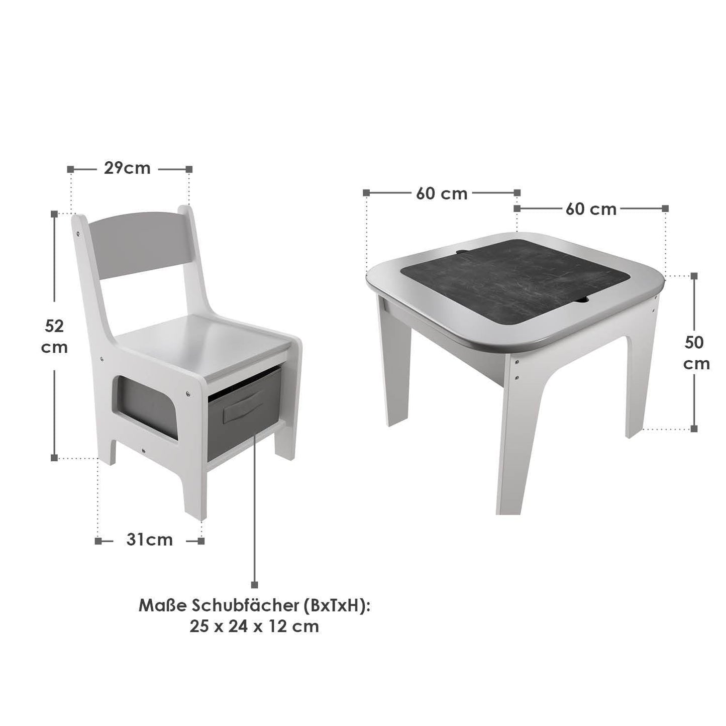 Kindersitzgruppe Milou mit 2 Stühlen & 1 Tisch - Grau - Palo24