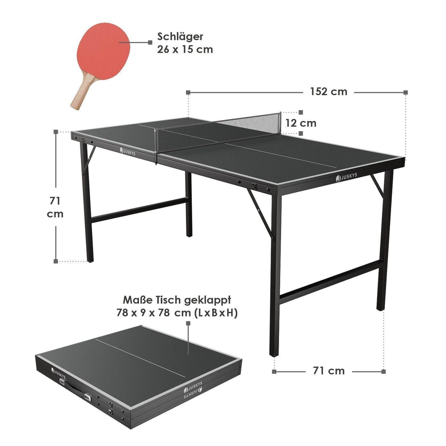 Mini Tischtennisplatte Flexi mit Zubehör - Schwarz, Silber - Palo24