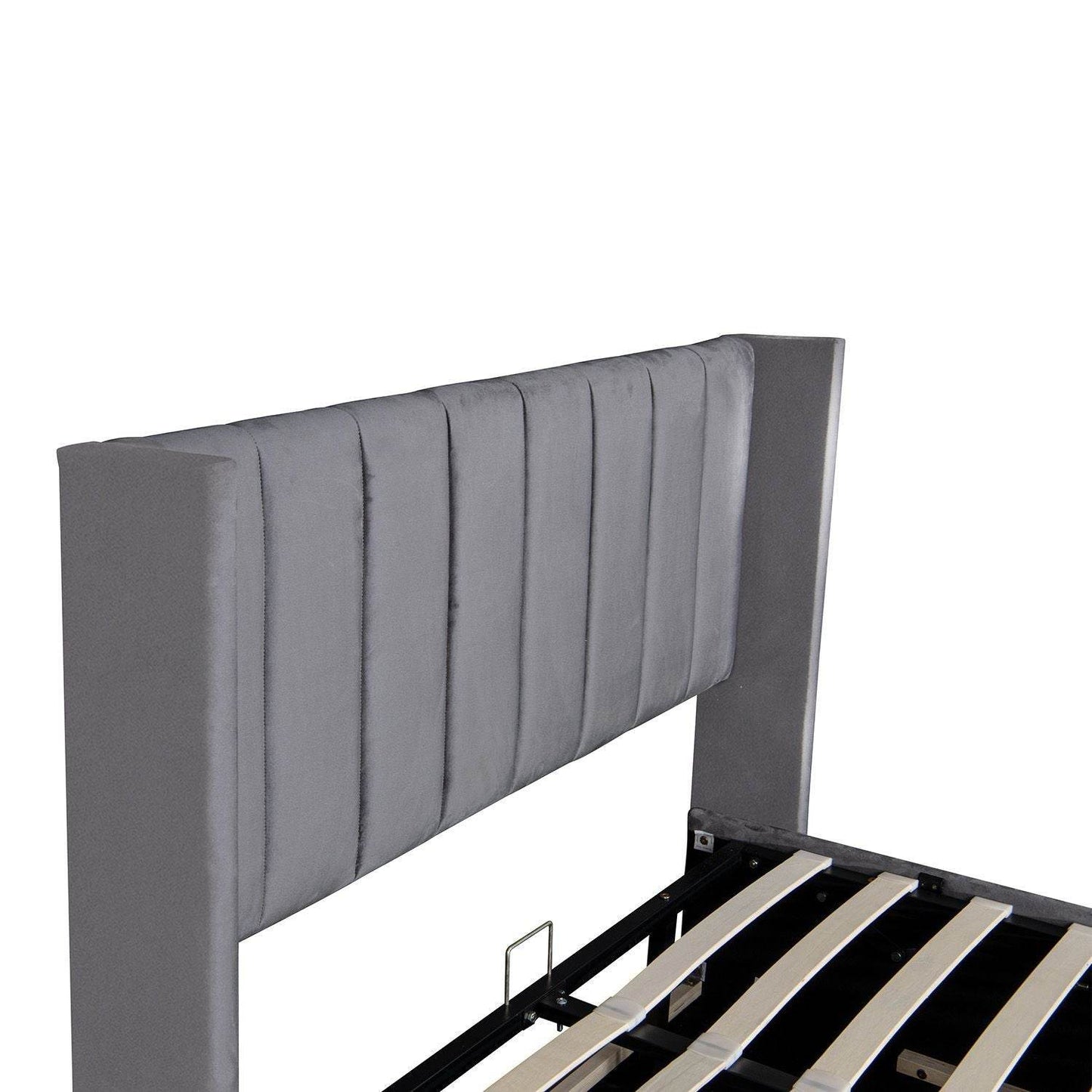 Polsterbett Savona 140x200 in Samt und Bettkasten Dunkelgrau - Palo24