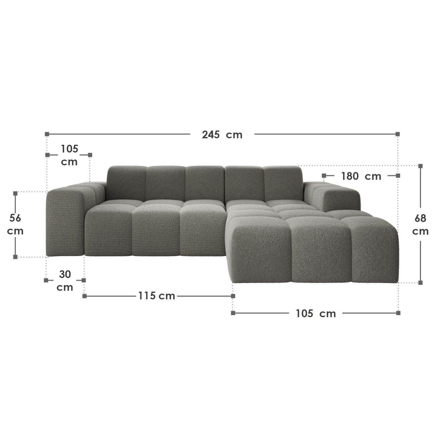 Sofa Merano Rechts - Boucle-Gewebe in Grau - Palo24