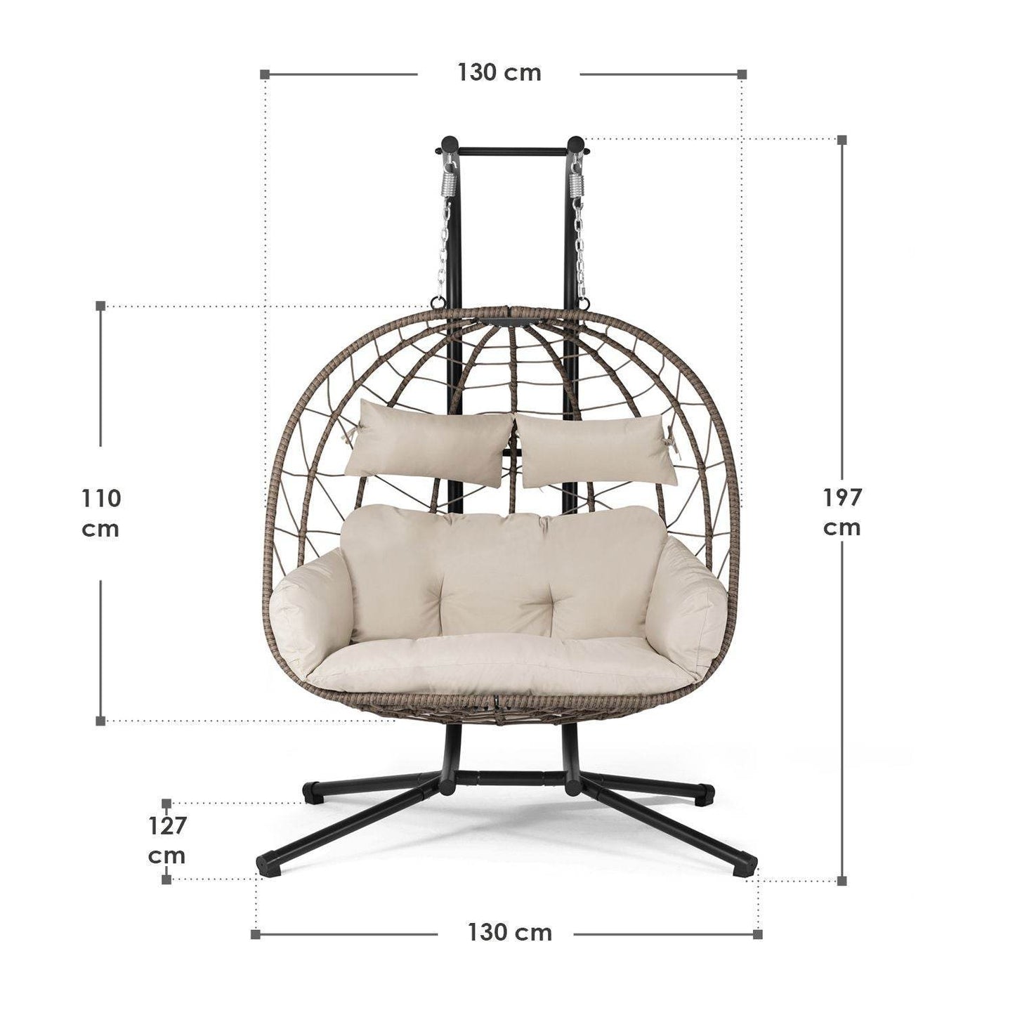 Polyrattan Doppel Hängesessel Aria mit Gestell - Beige - Palo24