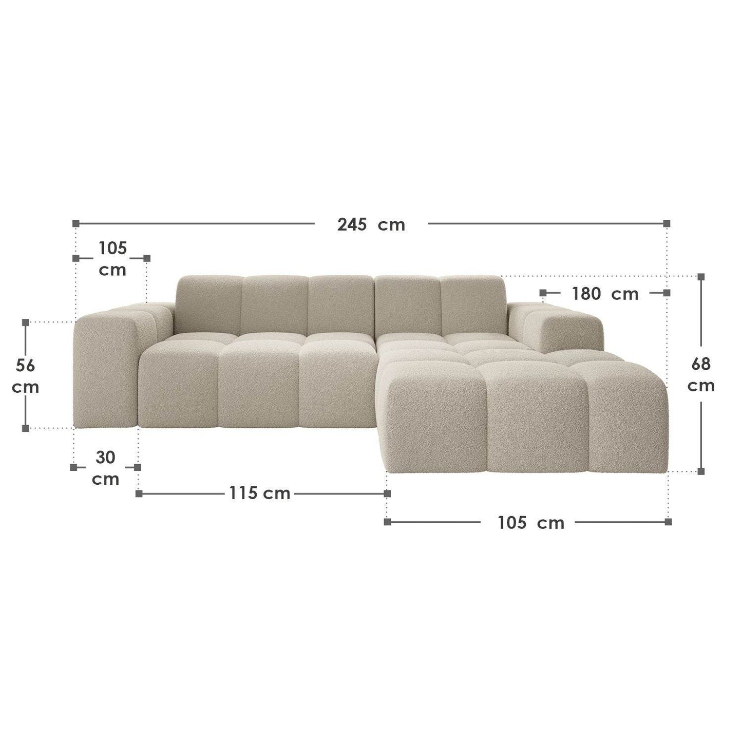 Sofa Merano Rechts - Boucle-Gewebe in Creme - Palo24