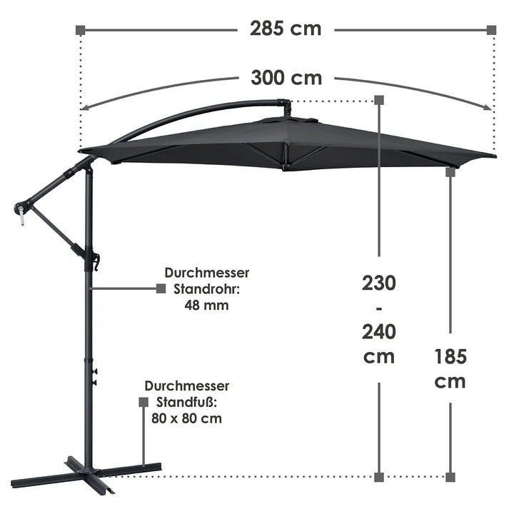 Ombrellone a braccio Brasile Ø 3,0m con manovella e base in grigio scuro