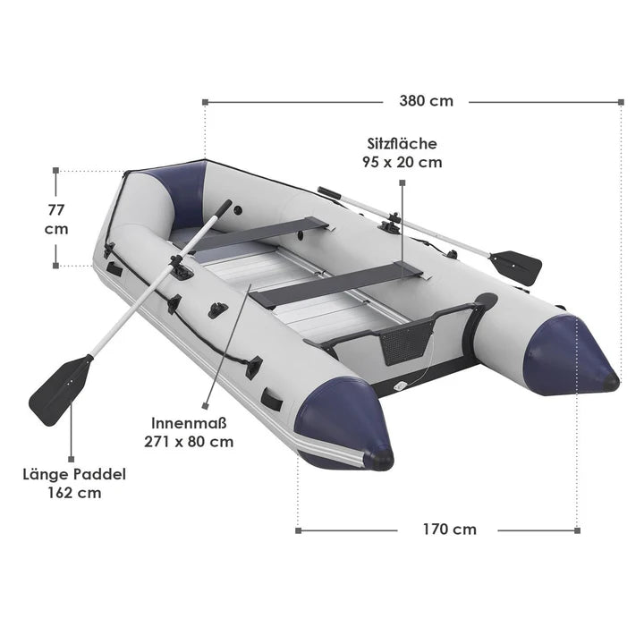 Barca gonfiabile a pedali grigia con fondo in alluminio - 3,80 m incl. certificato di sdoganamento