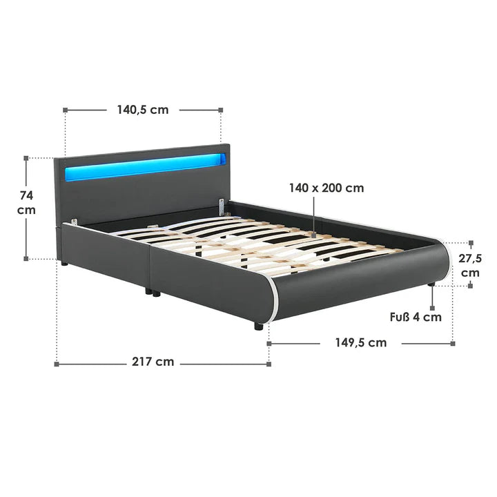 Lit rembourré LED Sevilla 140 x 200 cm sommier à lattes gris foncé