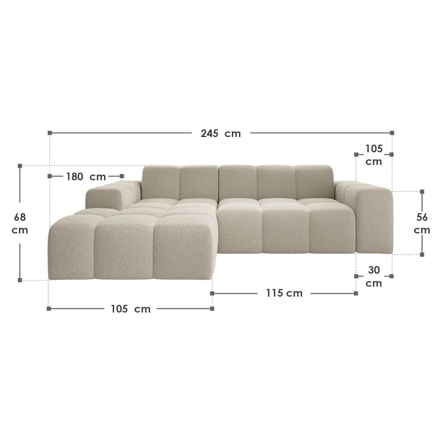 Sofa Merano Links - Boucle-Gewebe in Creme - Palo24