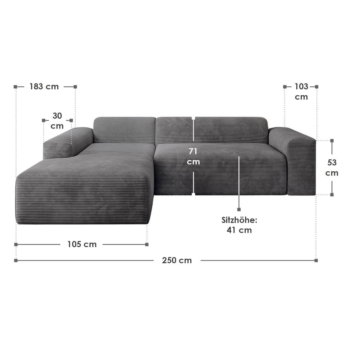 Sofa Vals Links mit PESO-Stoff - Dunkelgrau - Palo24