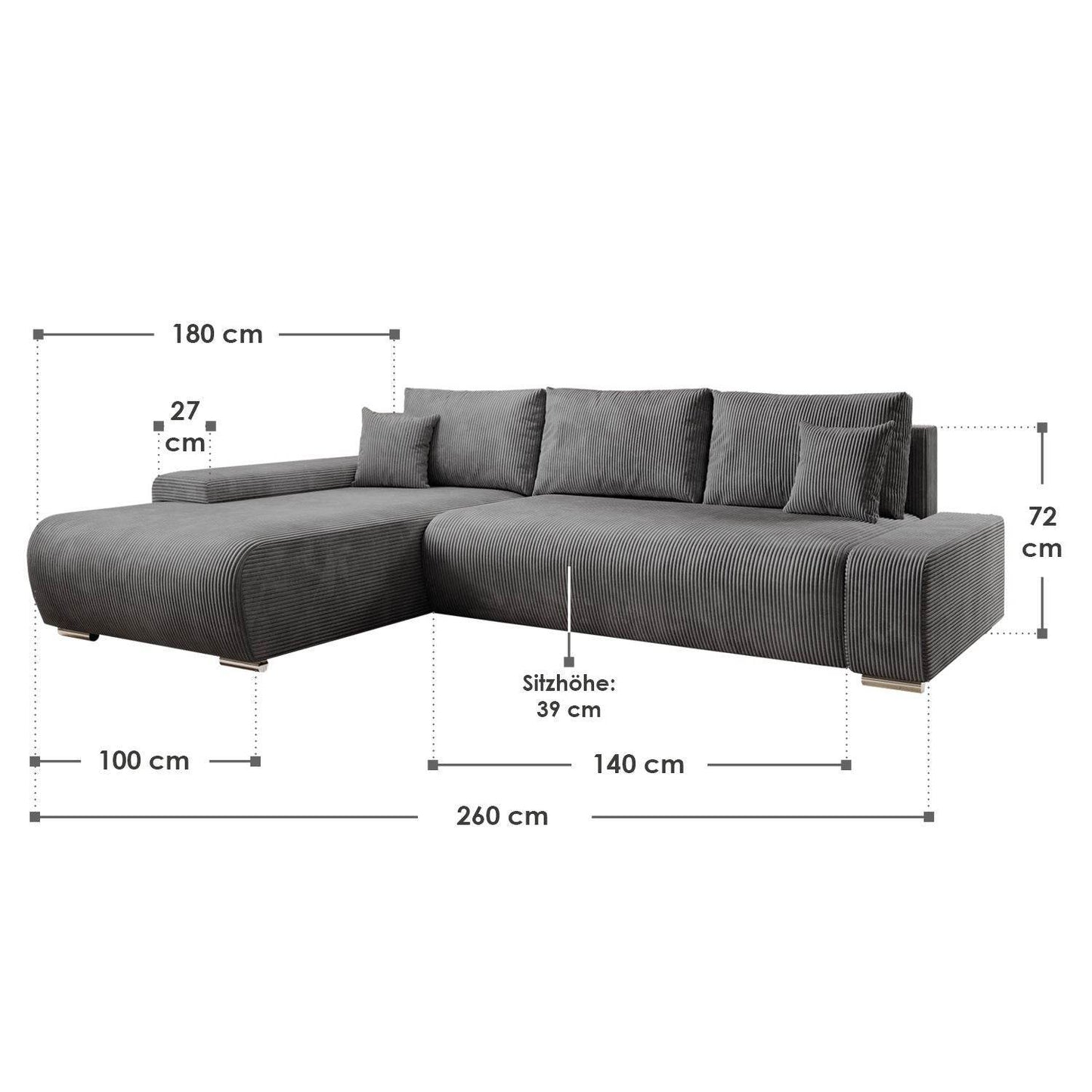 Sofa Iseo Links mit Schlaffunktion - Dunkelgrau - Palo24