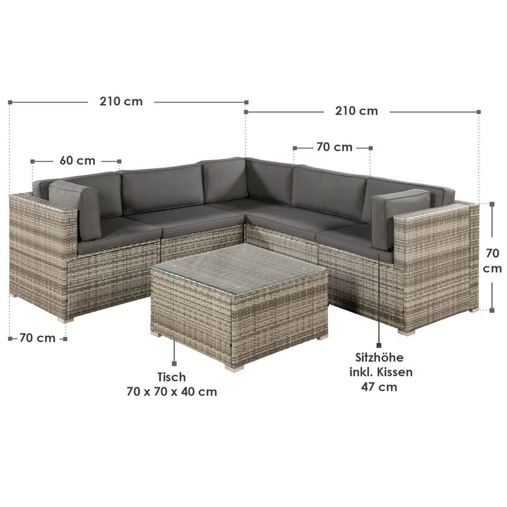 Salon en polyrotin Nassau beige-gris avec revêtements gris foncé