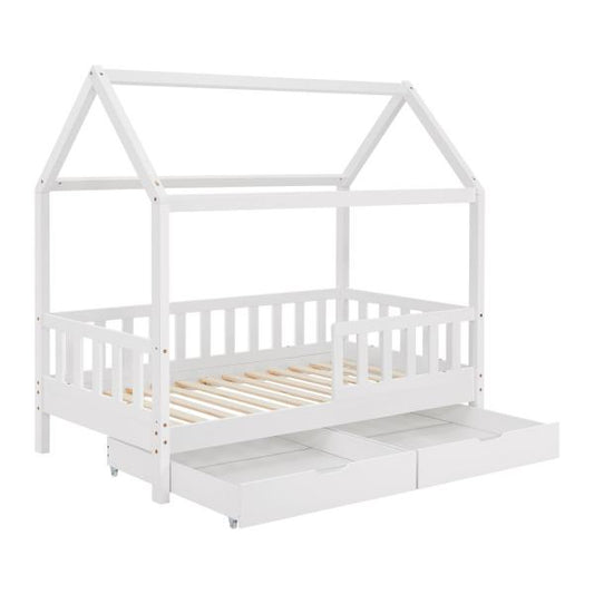 Kinderbett Marli 80 x 160 cm mit Bettkasten und Lattenrost Weiss