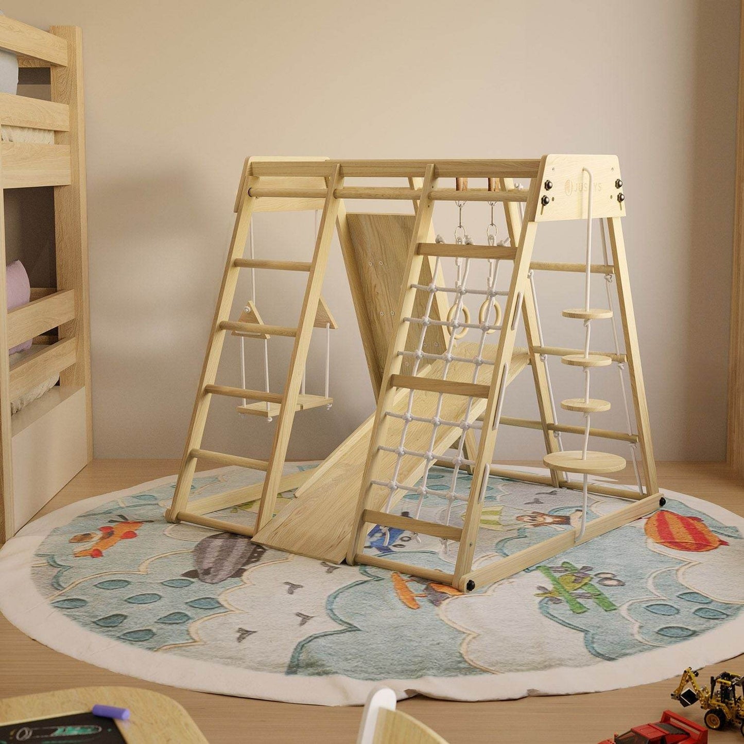 Maxi Klettergerüst für Kinder mit Rutsche - Natur - Palo24