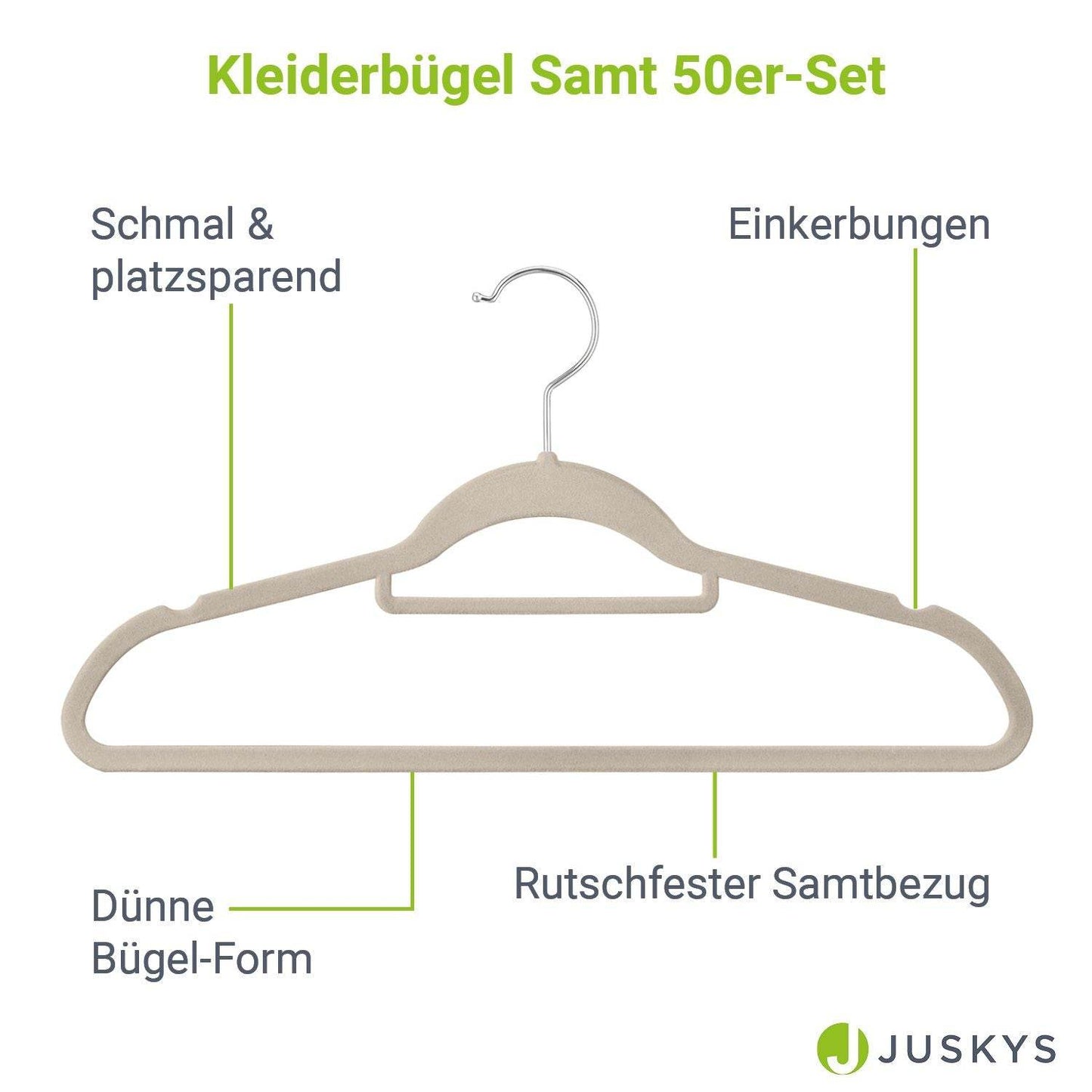Kleiderbügel Samt 50er Set Khaki - Palo24