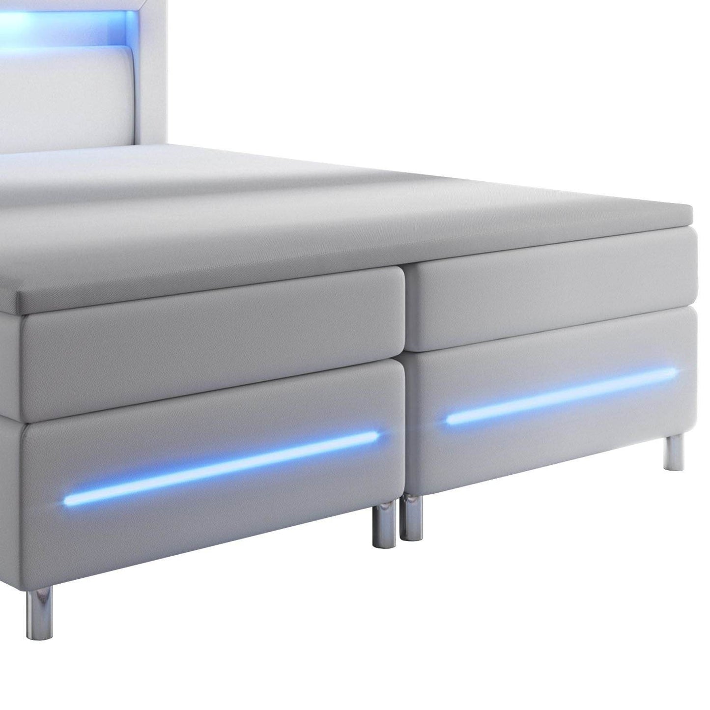 Boxspringbett Norfolk 200 x 200 cm weiss - LED-Streifen und Federkernmatratze - Palo24