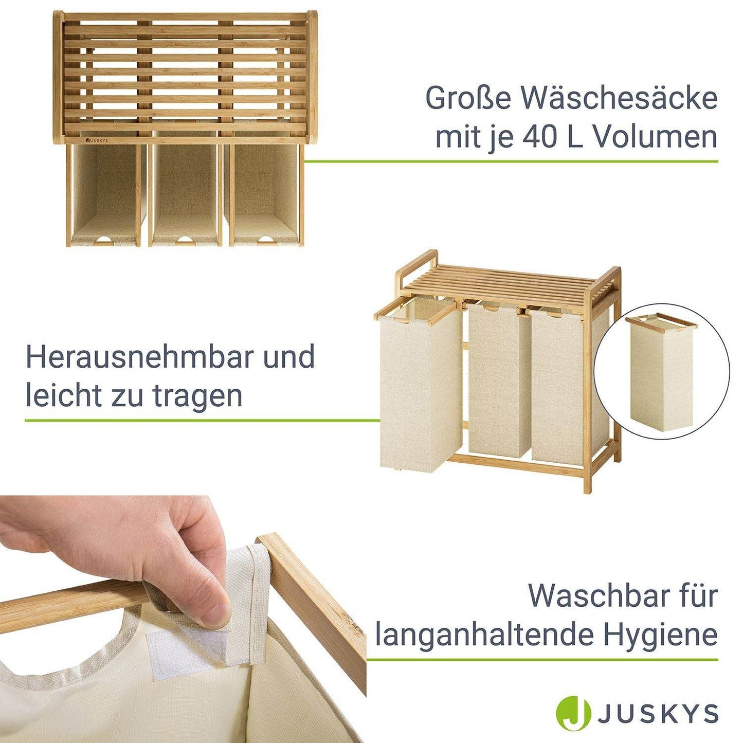 Bambus Wäschekorb Kory 3er - Beige - Palo24