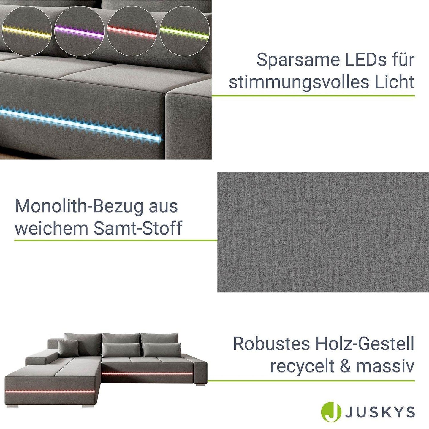 Sofa Davos Links mit LEDs - Hellgrau - Palo24