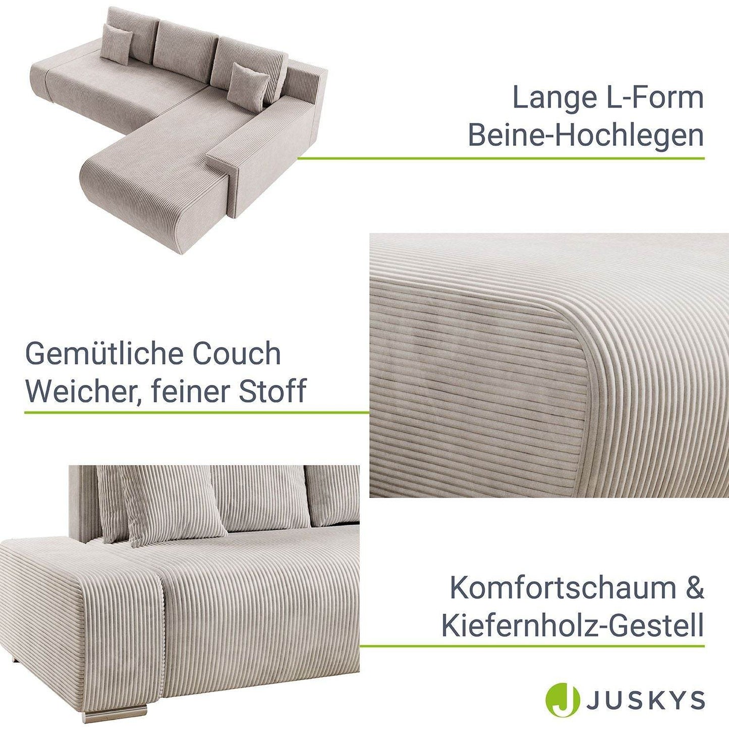 Sofa Iseo Rechts mit Schlaffunktion - Beige - Palo24