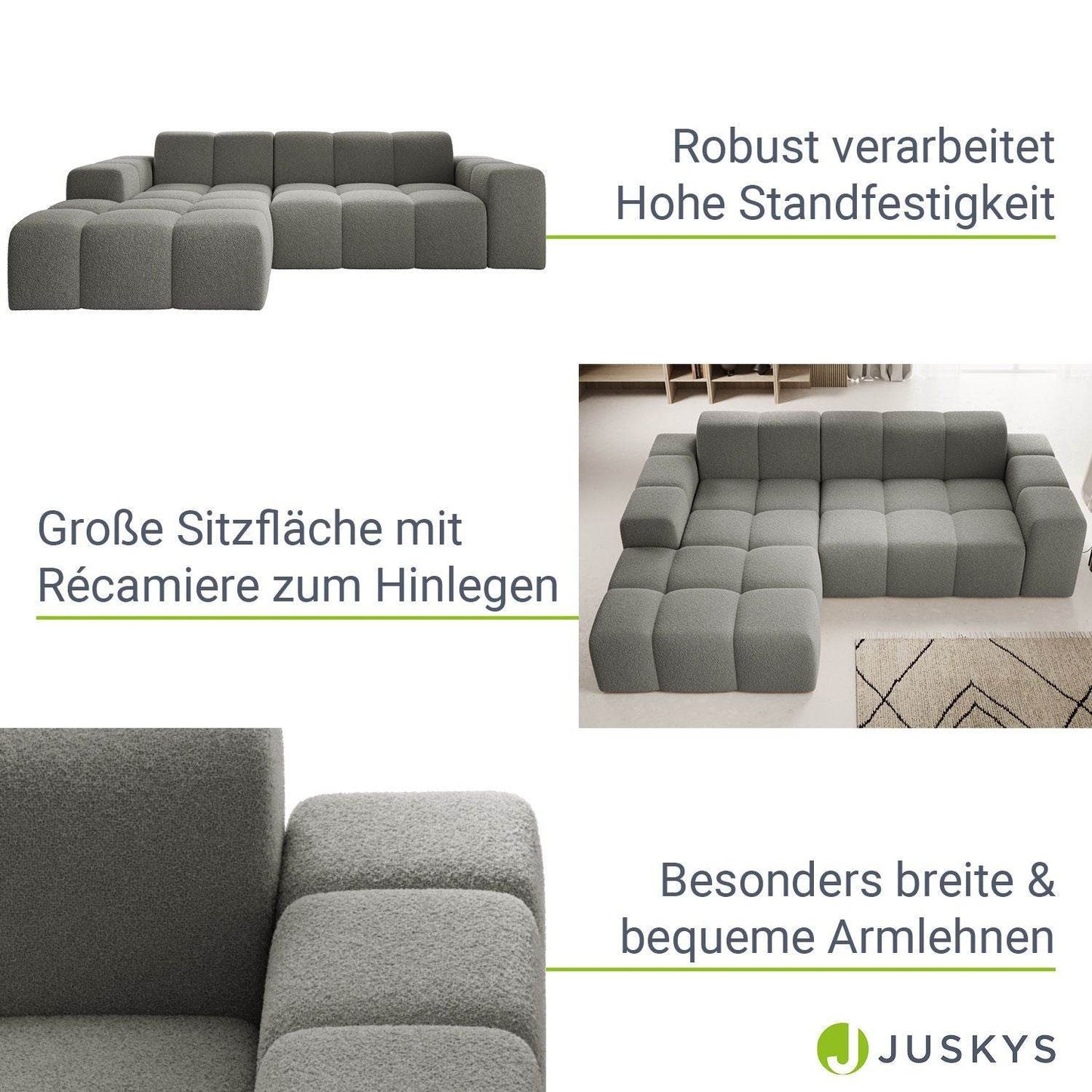 Sofa Merano Links - Boucle-Gewebe in Grau - Palo24