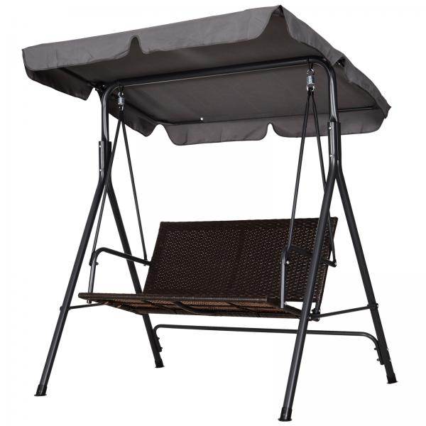 Hollywoodschaukel Gartenschaukel Verstellbares Sonnendach Rattan Stahl Schwarz - Palo24