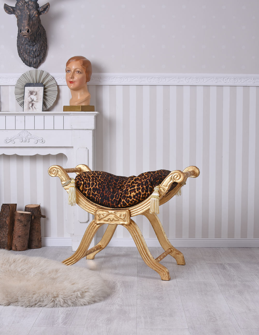 ASSISE BAROQUE TABOURET GONDEL LOUIS XV ANTIQUE SHABBY